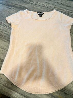 Tahari 100% Cashmere 2-Ply Short Sleeve Sweater Pastel Pink Beige Large L